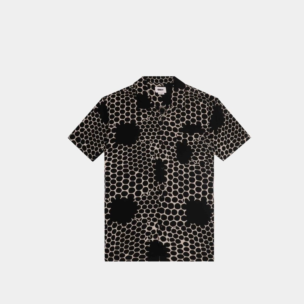 *nwt* OBEY black and off-white/cream honeycomb print button up shirt